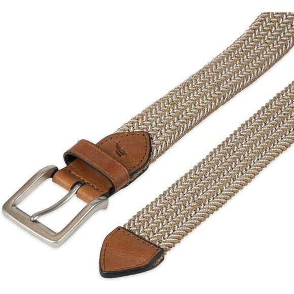 Mens stretch web belt two tone braided adjustable leather casual golf belt - Picture 4 of 6